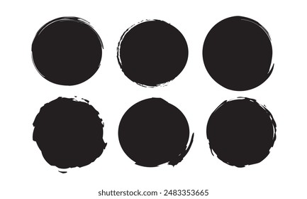 Black Paint Brush Stroke Circle Isolated On White Background. Vector