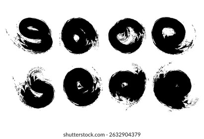 Black Paint Brush Stroke Circles on White Background