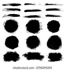 Black paint brush stroke grunge design element ink brush stroke text boxes.