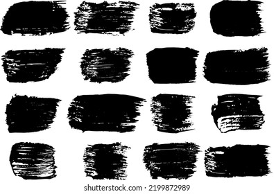 Schwarzer Pinselstrich. Pinselstriche, Pinsel, Linien. Grunge und schmutzige Freehand-Zeichnungen Design Elemente, Boxen, Rahmen und Aufkleber. Einzeln auf weißem Hintergrund.