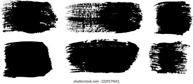 Schwarzer Pinselstrich. Pinselstriche, Pinsel, Linien. Grunge und robuste Freehand-Zeichnungen Design Elemente, Boxen, Rahmen und Aufkleber. Einzeln auf weißem Hintergrund.