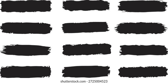 Pincelada de pintura negra con bordes ásperos y textura pintada a mano. Estos Horizontales trazos grunge añaden un fuerte contraste y profundidad artística. Perfecto para Anuncios, resaltes de texto, pósters y Diseño gráfico moderno.