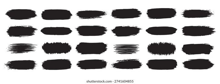 Black paint brush stroke set isolated on white background grunge ink texture collection