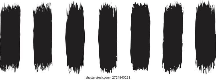Black paint brush stroke texture set with rough vertical marks. Grunge ink swipes create bold abstract backgrounds and overlays for posters and digital art. High contrast strokes add expressive energy to modern designs.