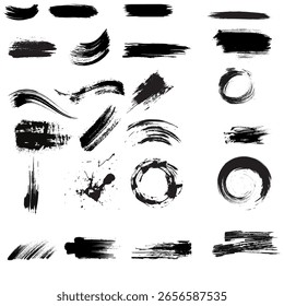 Conjunto de siluetas de papel rasgado y pinceladas negras: texturas, Anuncios, marcos y superposiciones de grunge sobre un fondo blanco para un diseño artístico audaz.