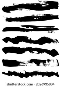 Black paint brush strokes, dirty inked grunge art brushes. Dirty ink texture splatters. Grunge rectangle text boxes	