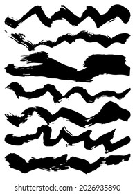 Black paint brush strokes, dirty inked grunge art brushes. Dirty ink texture splatters. Grunge rectangle text boxes	