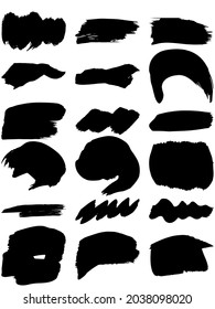 Ataques con pincel de pintura negra, pinceles de arte de grunge sucio. Plantas sucias de textura de tinta. Grunar cuadros de texto de rectángulo	