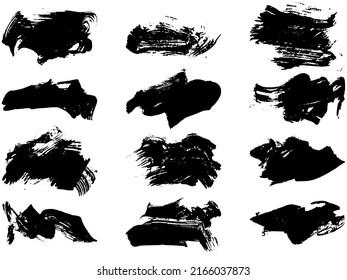 Black paint brush strokes, dirty inked grunge art brushes. Creative sketch brush stroke, illustration of brush stain line
