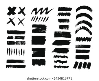 Schwarze Pinselstriche Element Paket. Abstrakte Linien, Kurven und Formen Pinsel Texture Pack. Kreatives künstlerisches Element für Malerei verwandt.