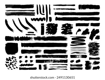 Black paint brush strokes element set. Ink texture smudge. Abstract painting graphic elements.