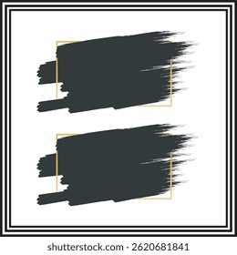 Black paint brush strokes with golden frame – abstract vector elements for modern design, text background, template, or artistic branding