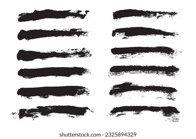 El pincel de pintura negro se aísla sobre fondo blanco. Plantilla de conjunto de pincel. Efecto de textura gruesa. Elementos de diseño gráfico concepto de estilo pintado de forma gruesa para banner, volante, portada, folleto, etc