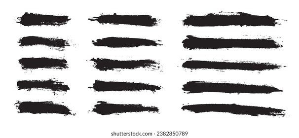 Black paint brush strokes isolated on white background. Paintbrush set template. Grunge texture effect. Graphic design elements grungy painted style concept for banner, flyer, cover, brochure, etc