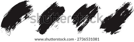 Black paint brush strokes set with rough textured ink swashes on white background. Expressive grunge brush marks perfect for modern design, posters, and artistic layouts. Ideal for branding, typography overlays, and creative projects.