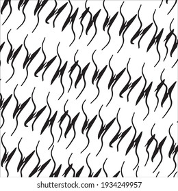 Black paint brush strokes vector seamless pattern. Hand drawn curved and wavy lines with grunge circles. brush scribbles decorative texture. Messy doodles, bold curvy lines illustration.