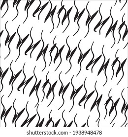 Black paint brush strokes vector seamless pattern. Hand drawn curved and wavy lines with grunge circles. brush scribbles decorative texture. Messy doodles, bold curvy lines illustration.