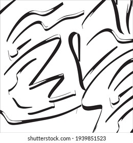 Black paint brush strokes vector seamless pattern. Hand drawn curved and wavy lines with grunge circles. brush scribbles decorative texture. Messy doodles, bold curvy lines illustration.