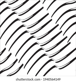Black paint brush strokes vector seamless pattern. Hand drawn curved and wavy lines with grunge circles. brush scribbles decorative texture. Messy doodles, bold curvy lines illustration.