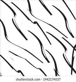 Black paint brush strokes vector seamless pattern. Hand drawn curved and wavy lines with grunge circles. brush scribbles decorative texture. Messy doodles, bold curvy lines illustration.