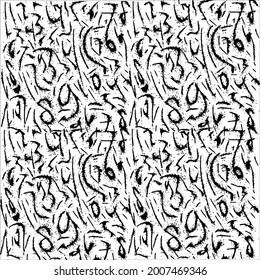 El pincel de pintura negro traza un patrón sin fisuras vectorial. Líneas curvas y onduladas dibujadas a mano con círculos gruesos. pincel garabatos textura decorativa. Doodles desordenados, ilustración de líneas curvas audaces.