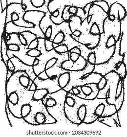 Black paint brush strokes vector seamless pattern. Hand drawn curved and wavy lines with grunge circles. brush scribbles decorative texture. Messy doodles, bold curvy lines illustration.