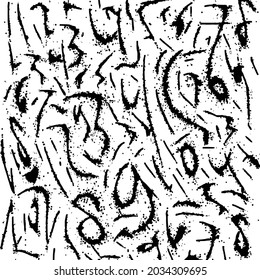 Black paint brush strokes vector seamless pattern. Hand drawn curved and wavy lines with grunge circles. brush scribbles decorative texture. Messy doodles, bold curvy lines illustration.