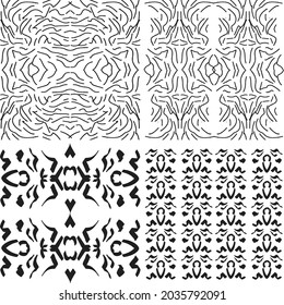 Black paint brush strokes vector seamless pattern. Hand drawn curved and wavy lines with grunge circles. brush scribbles decorative texture. Messy doodles, bold curvy lines illustration.
