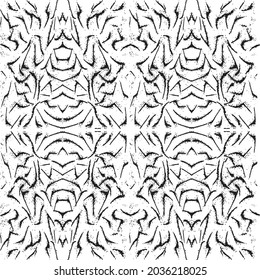 El pincel de pintura negro traza un patrón sin fisuras vectorial. Líneas curvas y onduladas dibujadas a mano con círculos gruesos. pincel garabatos textura decorativa. Doodles desordenados, ilustración de líneas curvas audaces.