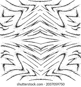El pincel de pintura negro traza un patrón sin fisuras vectorial. Líneas curvas y onduladas dibujadas a mano con círculos gruesos. pincel garabatos textura decorativa. Doodles desordenados, ilustración de líneas curvas audaces.
