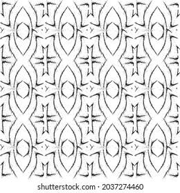 Black paint brush strokes vector seamless pattern. Hand drawn curved and wavy lines with grunge circles. brush scribbles decorative texture. Messy doodles, bold curvy lines illustration.