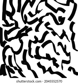 Black paint brush strokes vector seamless pattern. Hand drawn curved and wavy lines with grunge circles. brush scribbles decorative texture. Messy doodles, bold curvy lines illustration.
