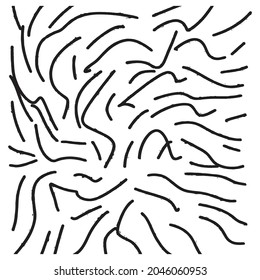 Black paint brush strokes vector seamless pattern. Hand drawn curved and wavy lines with grunge circles. brush scribbles decorative texture. Messy doodles, bold curvy lines illustration.