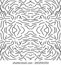 Black paint brush strokes vector seamless pattern. Hand drawn curved and wavy lines with grunge circles. brush scribbles decorative texture. Messy doodles, bold curvy lines illustration.