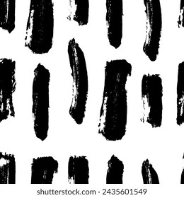 Black paint brush strokes vector seamless pattern. Hand drawn lines. Chaotic ink brush scribbles decorative texture. Messy doodles, bold curvy lines illustration.
