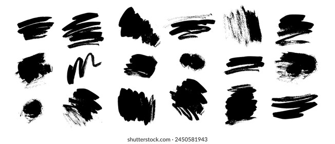 Pinceladas negras. Vector abstracto Elementos de pintura para la identidad visual de estilo asiático. Elementos de diseño de tinta dibujados a mano. Marcas de pincel gruñidas. Elementos de diseño de sumi de tinta china aislados en blanco