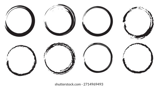 Pintura negra Círculos de pincelada Pack Grunge Dibujado a mano Marcos circulares EPS 