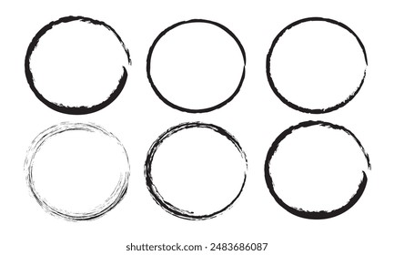 black paint brushstroke circles pack.Grunge hand drawn circular