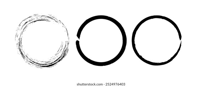 Black paint brushstroke circles pack.Grunge ink brush style vector illustration isolated on transparent background.