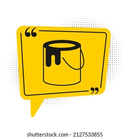 Black Paint bucket icon isolated on white background. Yellow speech bubble symbol. Vector