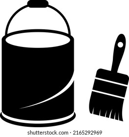 Black paint can and brush logo. Vector illustration liquid color bucket container with paintbrush icon....eps
