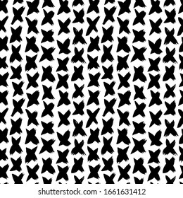 Black paint crosses vector seamless pattern. Decorative hand drawn letters X freehand illustration. Abstract monochrome wallpaper, wrapping paper design. Black ink crossed lines textile print