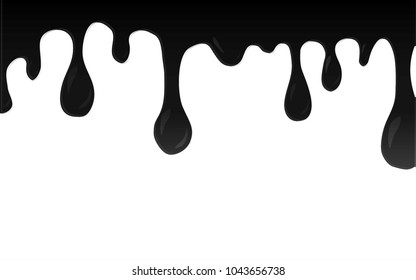 Black Paint Or Crude Oil Dripping On The White Wall, Vector Illustration.