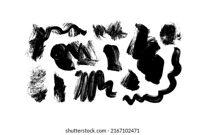 Black paint curved brush strokes vector collection. Hand drawn marker scribbles. Grunge curly lines, swirl brushstrokes. Vector black scribbles, squiggles. Modern calligraphy smears isolated on white