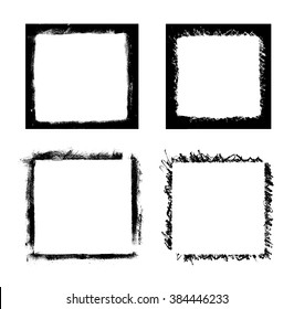 Black paint distressed frame overlay. Grunge vector texture with square ink blots isolated on white background