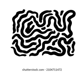 Black paint doodle brush strokes vector set. Hand drawn curved lines and wavy brushstrokes. Grunge smears collection with wavy, doodle, freehand lines. Flowing wave badge and aqua streaming shape