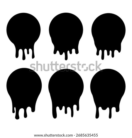 Black Paint Drip Circle Labels and Ink Blot Vector Set. Perfect for grunge design, stickers, badges, icons, and creative templates.