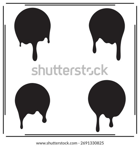 Black Paint Drip Silhouettes: Dripping Ink or Paint Spots - Black Paint Splat Icons on White Background