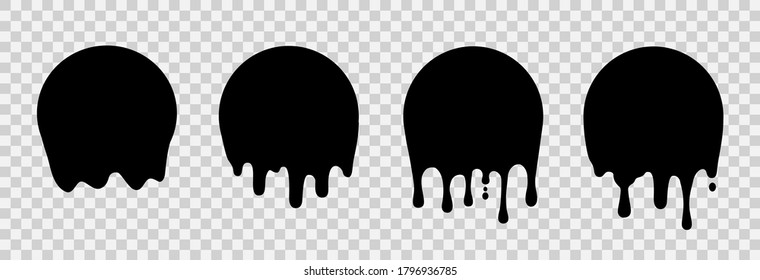 Black paint drip stickers, set circle black melt drop icons, circle melt drops, graffiti paint drip blobs, label liquid drop - stock vector