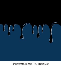 Schwarze Farbe tropft blauer Hintergrund. flüssiges Lagen-Malkonzept. Vektorgrafik
